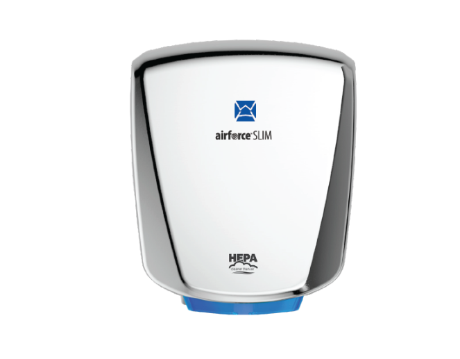 Airforce Slim Commercial Hand Dryer – 950W, HEPA Filter, 12s Dry Time – Polished Steel