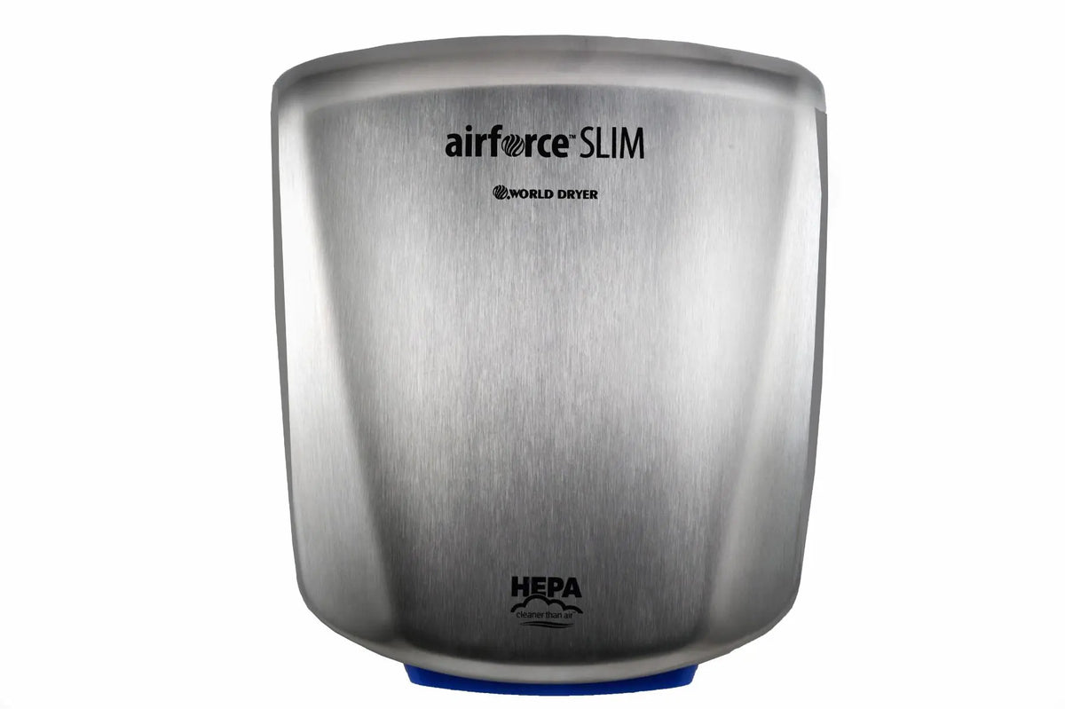 Airforce Slim Commercial Hand Dryer – 950W, HEPA Filter, 12s Dry Time – Brushed Steel
